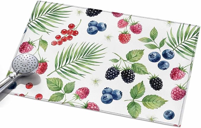 Area Rug 2x3ft, Farm Fruit Berry Cherry Blueberry Washable Rugs for Living Room Bedroom, Watercolor Mulberry Leaves Soft Non-Slip Area Rugs Rectangle Floor Carpet for Dining Room