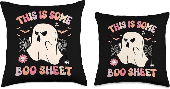 This is Some Boo Sheet Ghost Halloween Costume Groovy Halloween Ghost Costume This is Some Boo Sheet Throw Pillow, 18x18, Multicolor