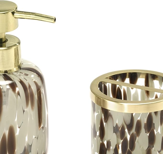 Nicole Miller – Bathroom Accessory Set, Toothbrush Holder and Lotion Dispenser, Weighted Glass with Gold-Tone Accents, Modern Home Decor – Perfect for Organizing Bathroom Essentials (Safari)