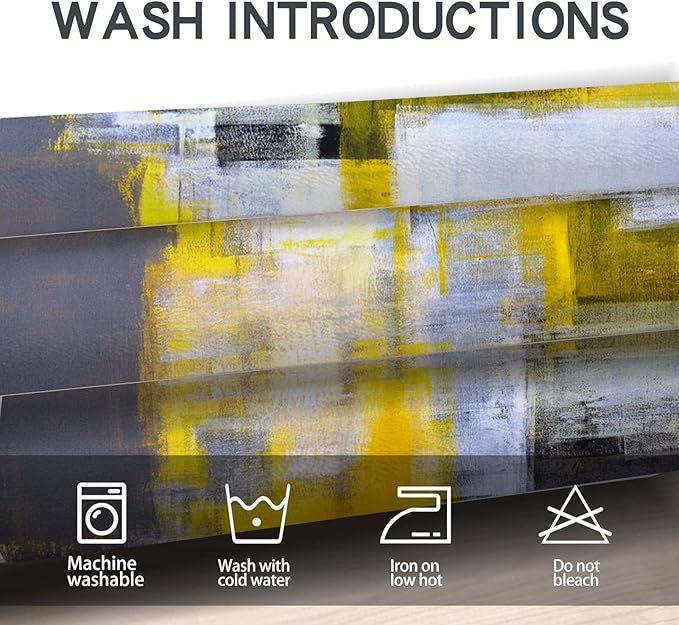 MCALK Grey Yellow Blackout Kitchen Curtains Tiers and Valances for Windows Modern Abstract Art, Contemporary Trendy Valances for Living Room (36" Tiers Set)