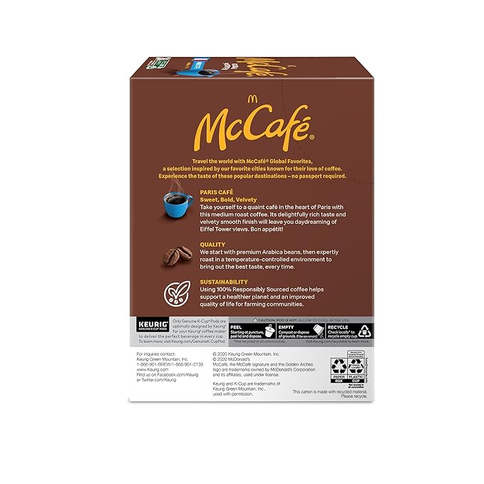 McCafe Paris Café, Single Serve Coffee Keurig K-Cup Pods, Medium Roast Coffee, 96 Count (4 Packs of 24)