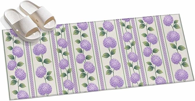 Runner Rug for Bedroom Hallway, Watercolor Hydrangea Flower Kitchen Runner Rugs Area Rug 2x6ft, Spring Floral Leaves on Linen Washable Soft Floor Carpet for Entryway Stair