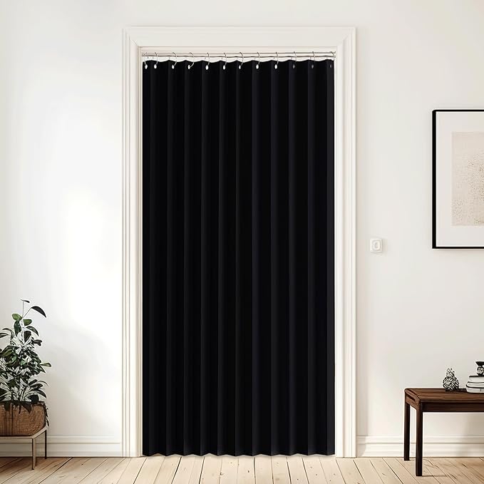 NICETOWN Room Divider Curtain for Living Room, Wall Divider Wide Curtains for Bedroom Partition, Thermal Insulated Privicy Doorway Panel for French Door, 1 Panel, 60" W x 80" L, Black