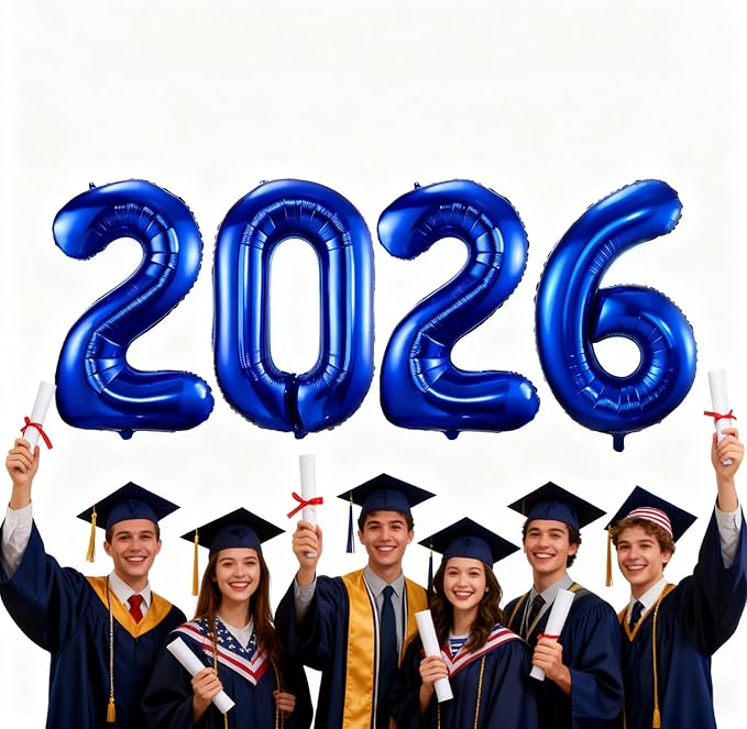 2026 Navy Blue Balloons, 40" Large Navy Blue 2026 Balloons Helium Mylar Foil Balloons for 2026 New Year Christmas Graduation Party Decoration