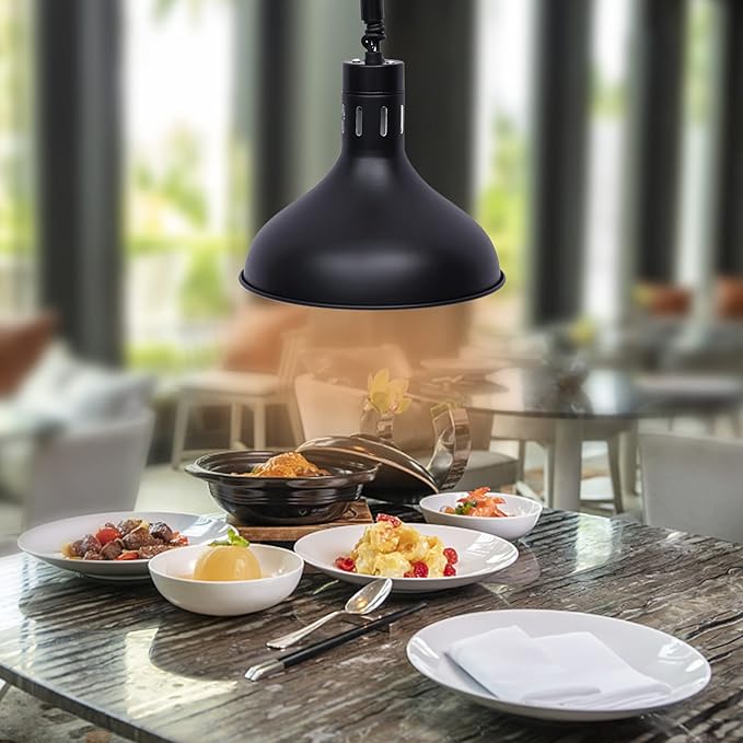 250W Commercial Hanging Food Heat Lamp, 110V Ceiling Mounted Infrared Food Warmer Light, 122℉ Retractable Warming Lamp for Restaurant Buffet Kitchen Cafeteria Hotel and Home Use(Black)