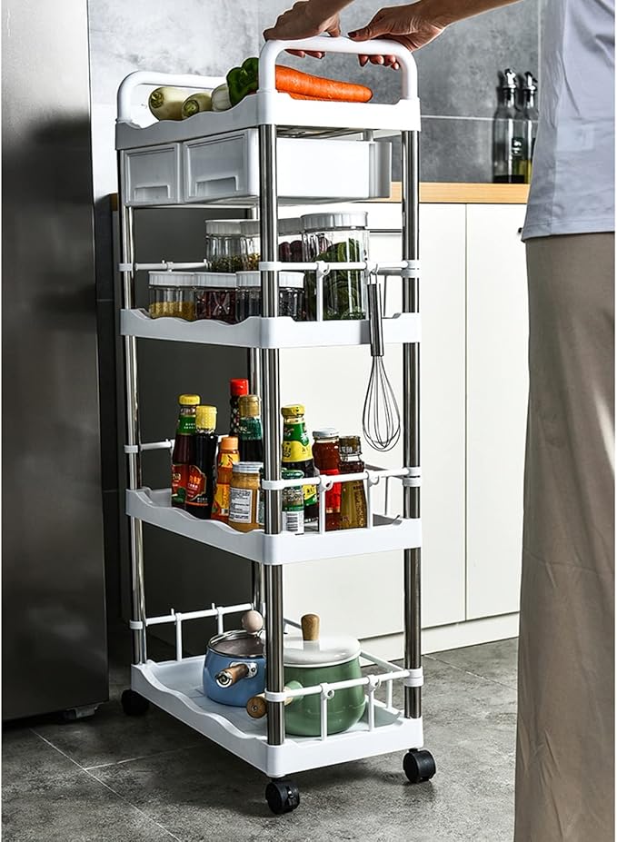 Kitchen Storage Rack Kitchen Trolley Rack Floor-to-Ceiling Multi-Layer Wheeled Removable Vegetable and Fruit Seasoning Bottle Storage Basket Locker Storage Shelves (Color : B-1) (1)