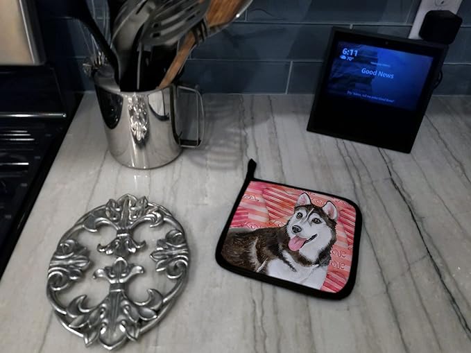 Caroline's Treasures BB9799PTHD Siberian Husky #2 Love Pair of Pot Holders, Red Kitchen Heat Resistant Pot Holders Sets Oven Hot Pads for Cooking Baking BBQ, 7 1/2 x 7 1/2