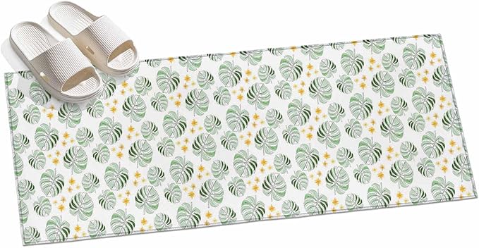 Runner Rug for Bedroom Hallway, Summer Palm Leaves Pattern Kitchen Runner Rugs Area Rug 2x6ft, Scattered Starburst Flowers Washable Soft Floor Carpet for Entryway Stair