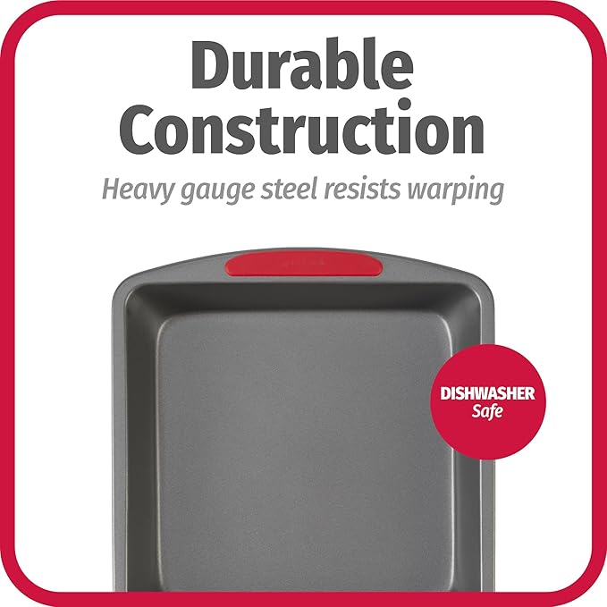 GoodCook MegaGrip Baking Pan with Silicone Grip Handles Square Non-Stick Heavy-Gauge Steel Cake Pan Baking Dish for Brownies Bread Cake Baked Goods & More,Dishwasher Safe,8x8-Inch,(Pack of 12)