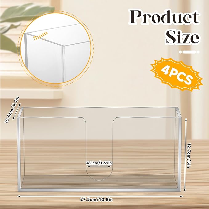 4 Pack Clear Acrylic Countertop Paper Towel Dispenser for Bathroom Toilet and Kitchen Suitable for Z fold C fold or MultiFold Trifold Paper Towels Stylish and Functional Napkin HOL