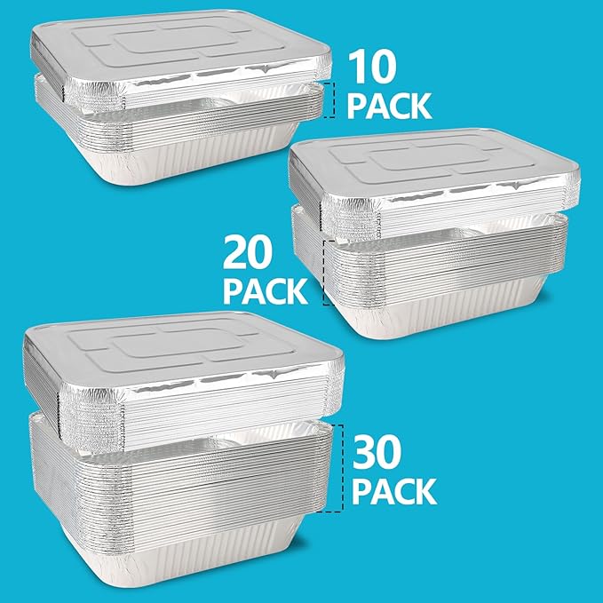 9x13 Thickened Aluminum Foil Pans With Lids, 10Pack Extra Deep Disposable Aluminum Pans for Roasting, Baking, Cooking, Food Prep, Chafing, Steam Table, Oven, Cake, and Party Catering.