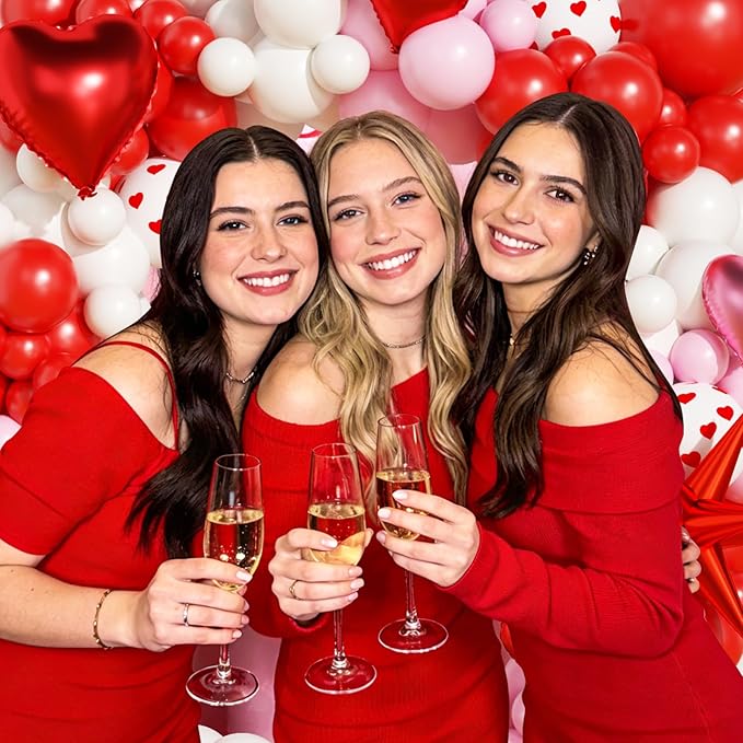 Valentines Day Balloons Garland Arch Kit, Red Pink White Heart Balloons with XOXO LOVE Boxes for Valentines Day Party Decorations Wedding Engagement Anniversary