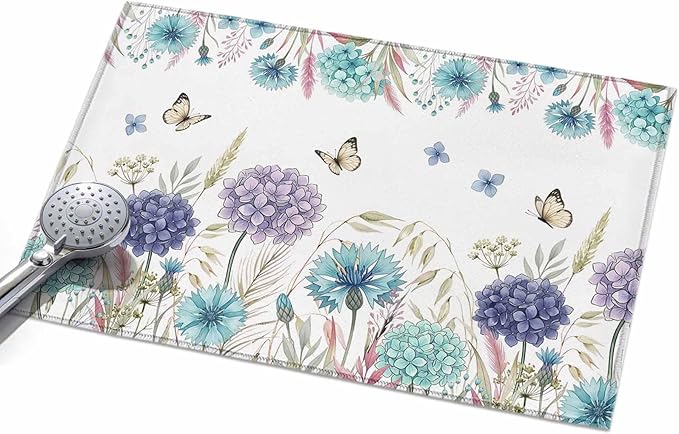 Area Rug 2x3ft, Spring Flower Thistle Hydrangea Washable Rugs for Living Room Bedroom, Wild Garden Floral Butterfly Soft Non-Slip Area Rugs Rectangle Floor Carpet for Dining Room