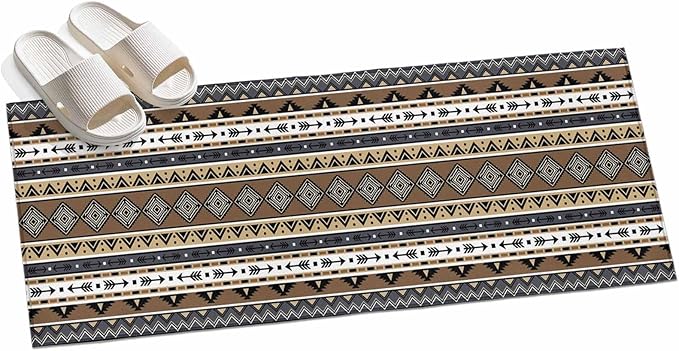 Runner Rug for Bedroom Hallway, Boho Tribal Stripes Kitchen Runner Rugs Area Rug 2x6ft, Ethnic Borders Arrow Motifs Washable Soft Floor Carpet for Entryway Stair