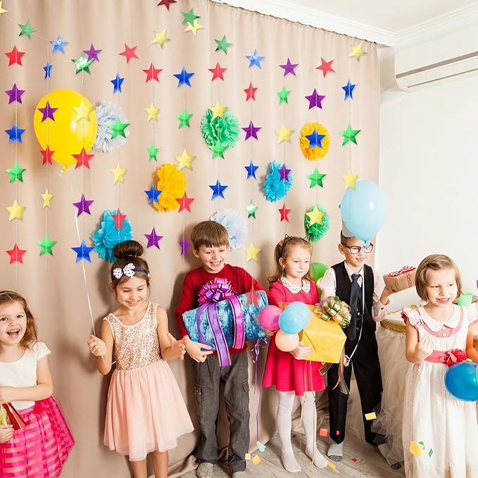 Patelai 130 Feet Glitter Star Garland Banner 2026 Party Decoration Double Side Star Hanging String Streamer Paper Twinkle for Graduation Wedding Birthday (Green,Blue,Purple,Red,Gold)
