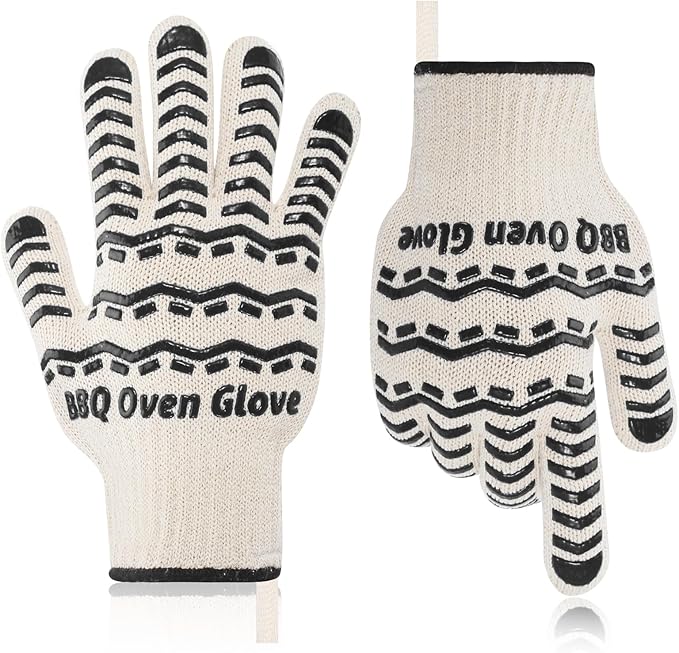 BBQ Gloves 932℉ Heat Resistant Oven Gloves, Cooking Gloves for BBQ, Grilling, Baking,Cutting, Smoker Fireplace-1 Pair (Black)