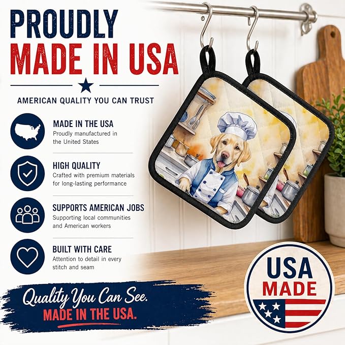 Caroline's Treasures Yellow Labrador Retriever The Chef Pair of Pot Holders Kitchen Heat Resistant Pot Holders Sets Oven Hot Pads for Cooking Baking BBQ, 7 1/2 x 7 1/2