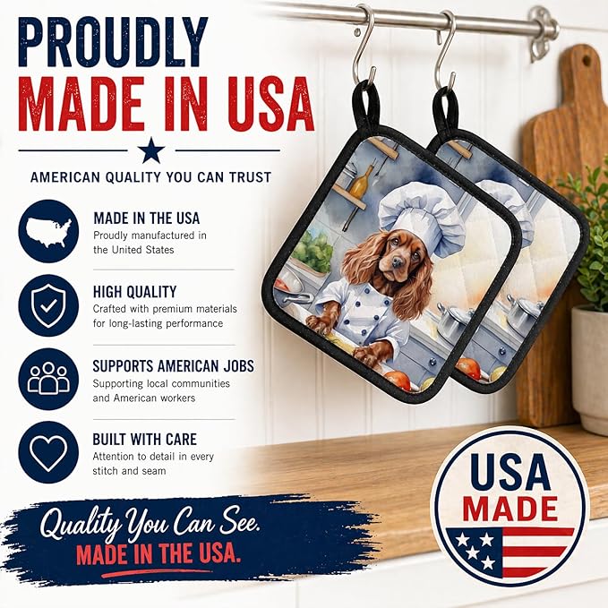 Caroline's Treasures Cocker Spaniel The Chef Pair of Pot Holders Kitchen Heat Resistant Pot Holders Sets Oven Hot Pads for Cooking Baking BBQ, 7 1/2 x 7 1/2