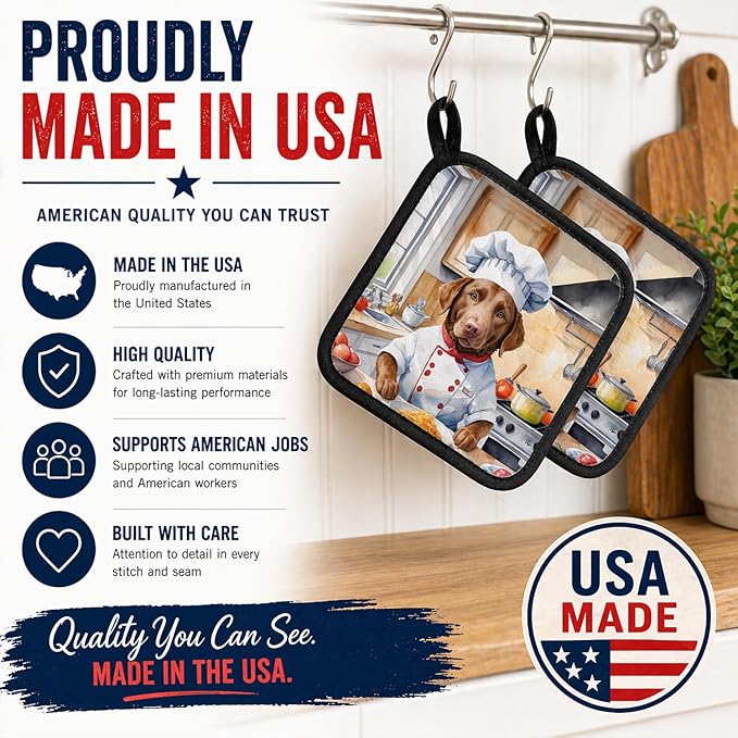 Caroline's Treasures Chesapeake Bay Retriever The Chef Pair of Pot Holders Kitchen Heat Resistant Pot Holders Sets Oven Hot Pads for Cooking Baking BBQ, 7 1/2 x 7 1/2