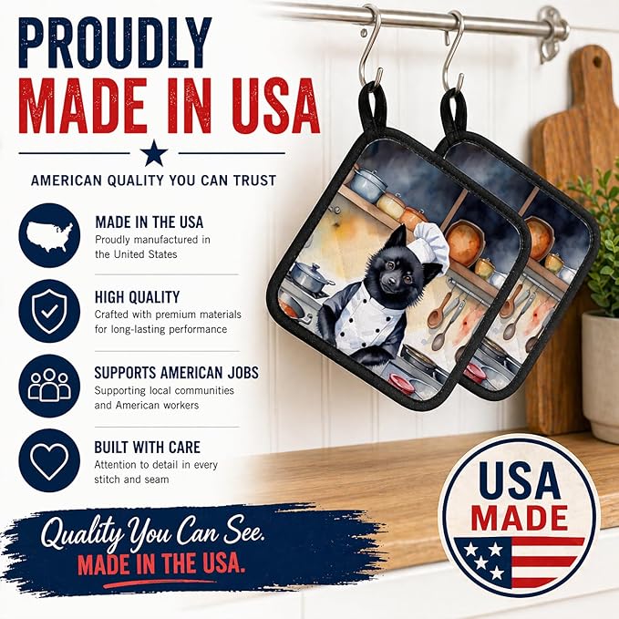 Caroline's Treasures Schipperke The Chef Pair of Pot Holders Kitchen Heat Resistant Pot Holders Sets Oven Hot Pads for Cooking Baking BBQ, 7 1/2 x 7 1/2
