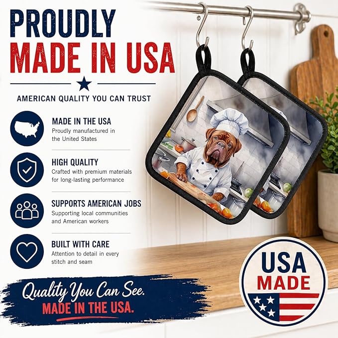 Caroline's Treasures Dogue de Bordeaux The Chef Pair of Pot Holders Kitchen Heat Resistant Pot Holders Sets Oven Hot Pads for Cooking Baking BBQ, 7 1/2 x 7 1/2