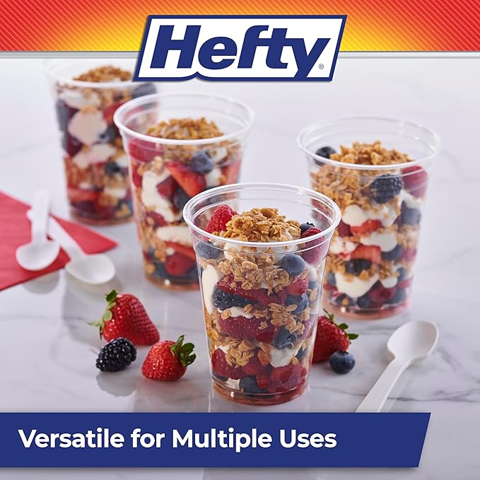 Hefty Party Perfect Clear Plastic Cups, Large Clear Party Cups for Easy Cleanup and Large Gatherings, Recyclable, 18 Ounce, 28 Count (Pack of 2)