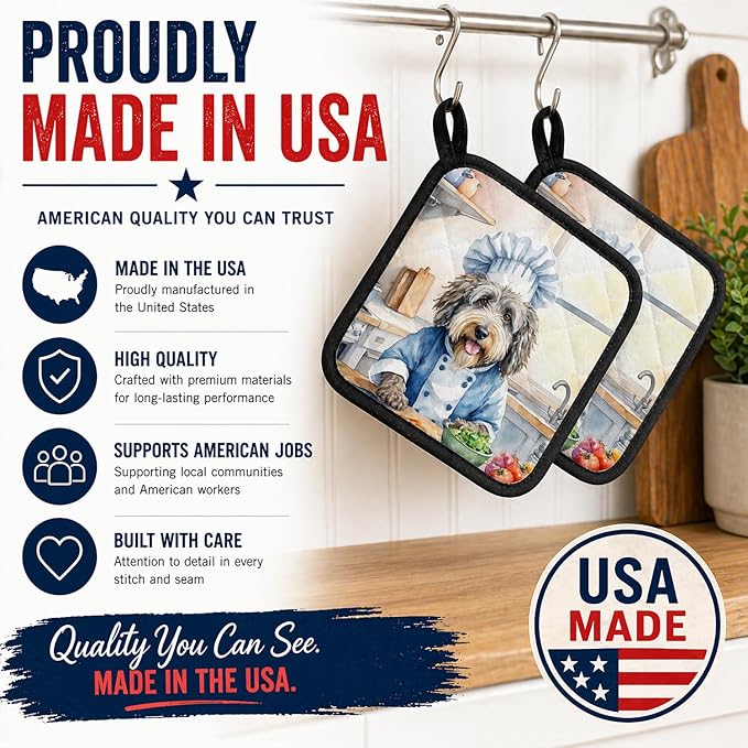 Caroline's Treasures Bergamasco Sheepdog The Chef Pair of Pot Holders Kitchen Heat Resistant Pot Holders Sets Oven Hot Pads for Cooking Baking BBQ, 7 1/2 x 7 1/2