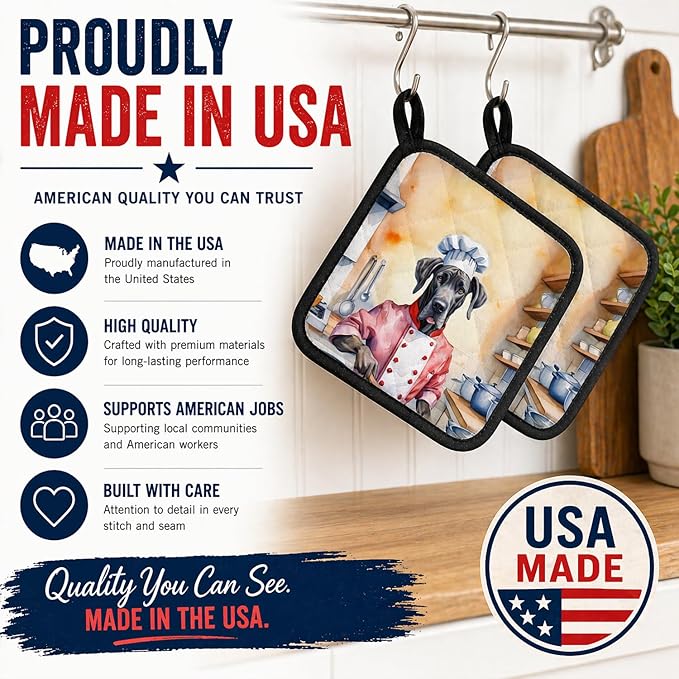 Caroline's Treasures Great Dane The Chef Pair of Pot Holders Kitchen Heat Resistant Pot Holders Sets Oven Hot Pads for Cooking Baking BBQ, 7 1/2 x 7 1/2