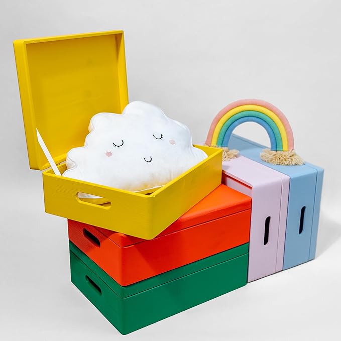 Creative Deco XL Yellow Wooden Box Storage with Hinged Lid | 15.8x11.8x5.5in (+-0.5) | Keepsake with Handles | Gift Box for Tool Dog Toy Kitchen Storage | Wood Chest Trunk