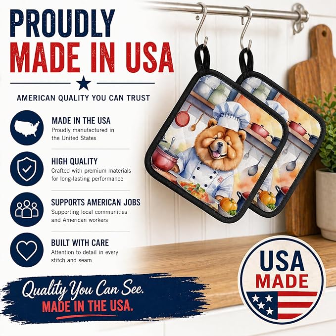 Caroline's Treasures Chow Chow The Chef Pair of Pot Holders Kitchen Heat Resistant Pot Holders Sets Oven Hot Pads for Cooking Baking BBQ, 7 1/2 x 7 1/2