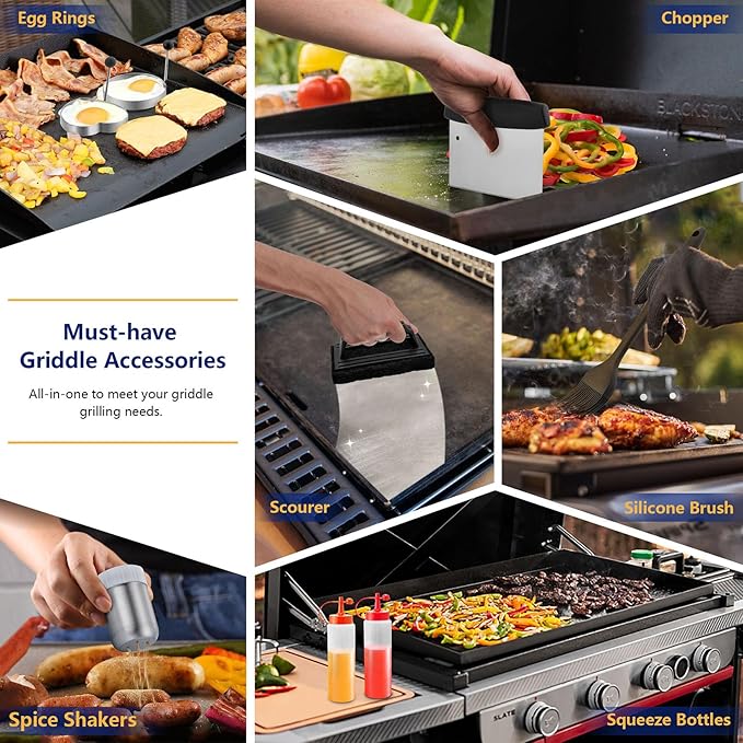 18Pcs Griddle Accessories Kit for Blackstone, Joyfair Flattop Grilling Accessory Set with Smash Burger Press, Stainless Steel Spatula Tools with Basting Cover for Outdoor BBQ Cooking (PP Handles)
