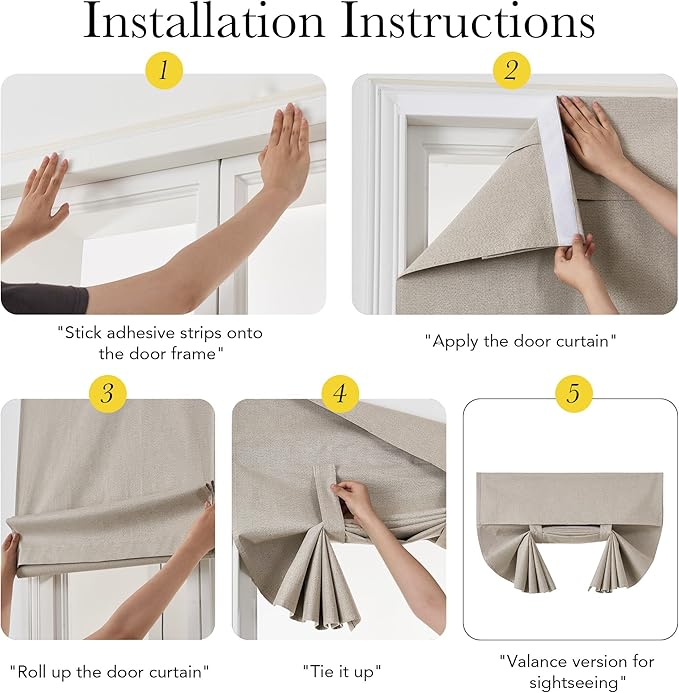 NICETOWN 100% Blackout Linen Door Curtains for Window, Privacy French Door Curtain 69 Inches Long for Kitchen Living Room, Thermal Insulated Window Covering, 1 Panel, 30W x 69" L, Sand