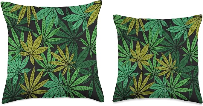 Cannabis Pillows - Marijuana 420 Pot cushion Weed Leaf Pattern-Pot-Head Sativa and Indica in The Sheets Throw Pillow, 16x16, Multicolor