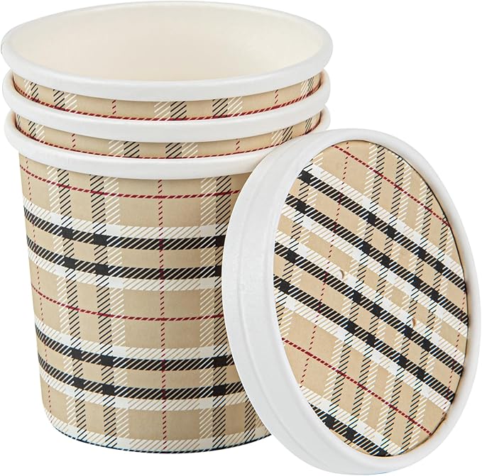 Restaurantware Bio Tek 12 Ounce Soup Containers 200 Durable Soup Bowls - Disposable Sustainable Plaid Print Paper Soup Cups Round For Hot Or Cold Foods