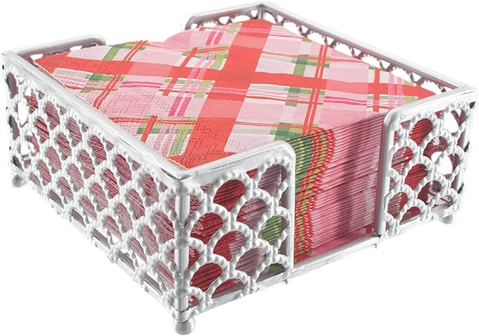 Boston International Paper Napkin Holder Caddy Dispenser for Kitchen Dining Buffet & Bar Countertops, 5.25" x 5.25" (Fits Cocktail Size), Silver Scallop