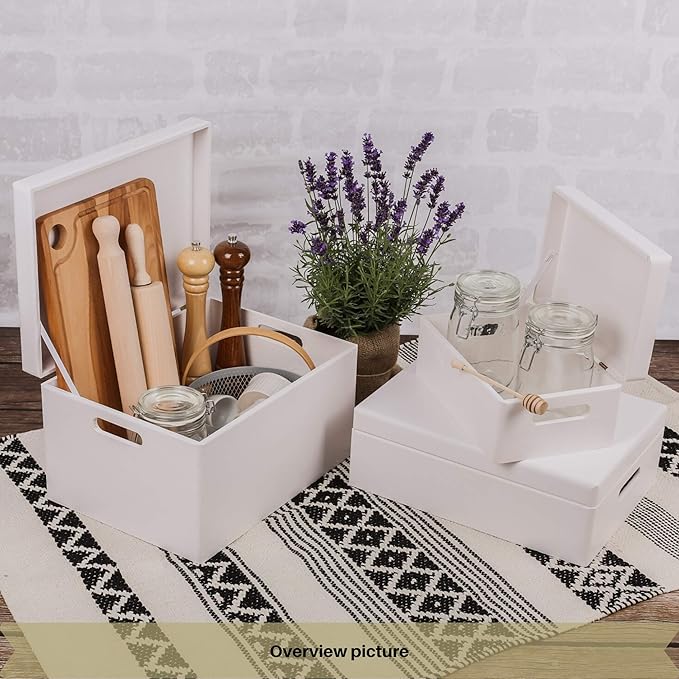 Creative Deco XL White Wooden Box Storage with Hinged Lid | 15.8x11.8x5.5in (+-0.5) | Keepsake with Handles | Gift Box for Tool Dog Toy Kitchen Storage | Wood Chest Trunk