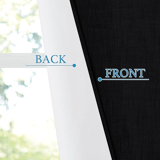 RYB Home 100% Blackout Door Curtains for Classroom, Linen Textured Privacy Easy Blinds Shades for Nana Entrance Way Glass/French Door, W 26 x L 40 inches, Textured Black, 1 Panel