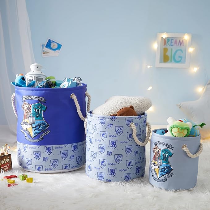 Harry Potter 3 Piece Multi Size Fabric Nestable Toy Storage Basket Set, with Rope Carry Handles