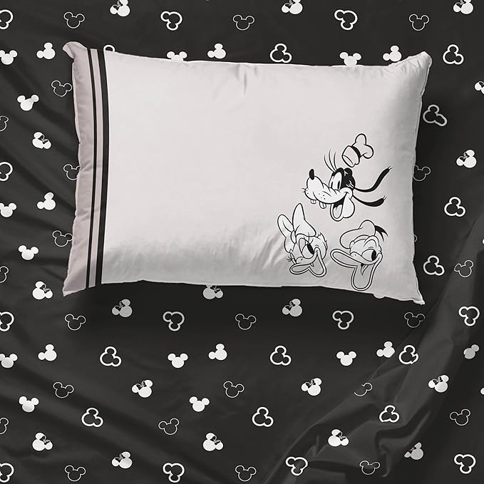 Jay Franco Kids Sheet Set with Fitted, Flat Sheets & Pillow Cover - Ultra-Soft Bedding with Pillowcase for Room Decor, Black - Mickey and Friends, 3 Piece Twin