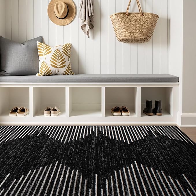 Rugshop Bohemian Stripe Stain Resistant High Traffic Living Room Kitchen Bedroom Dining Home Office Area Rug 5' x 7' Black