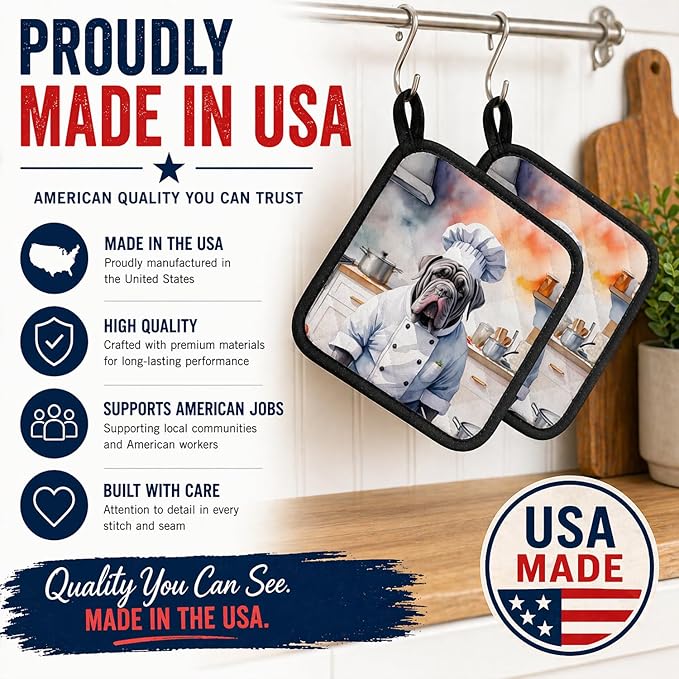 Caroline's Treasures Neapolitan Mastiff The Chef Pair of Pot Holders Kitchen Heat Resistant Pot Holders Sets Oven Hot Pads for Cooking Baking BBQ, 7 1/2 x 7 1/2