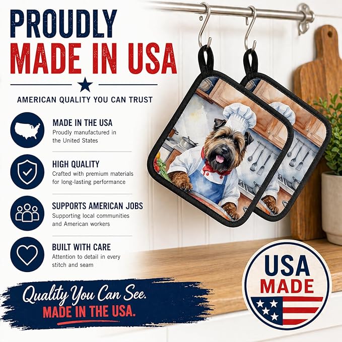 Caroline's Treasures Bouvier des Flandres The Chef Pair of Pot Holders Kitchen Heat Resistant Pot Holders Sets Oven Hot Pads for Cooking Baking BBQ, 7 1/2 x 7 1/2