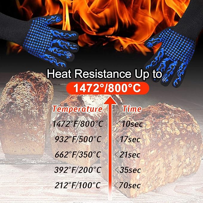Premium 1 Pair Extreme Heat Resistant Oven Gloves for Cooking Gloves for BBQ, Grilling, Baking, Red