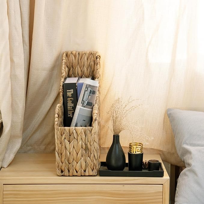 YRMT Water Hyacinth Magazine Holder, Decorative Magazine Basket, Handwoven Storage Rack for Books, Files, Newspaper, Home Decor (Water Hyacinth)