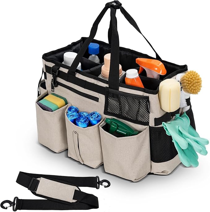 IBVIVIC Wearable Cleaning Caddy Bag for Cleaning Supplies,Large Capacity Cleaning Organizer White