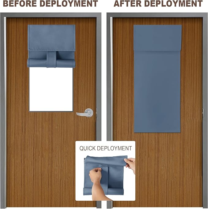 WdFour Classroom Door Window Cover,Blackout Shades for Classroom Windows and Doors,Privacy,Room Darkening Design Blocks Views, Classroom Window Cover Lockdown. 10W x 42L Inches, 1 Panel, Stone Blue.