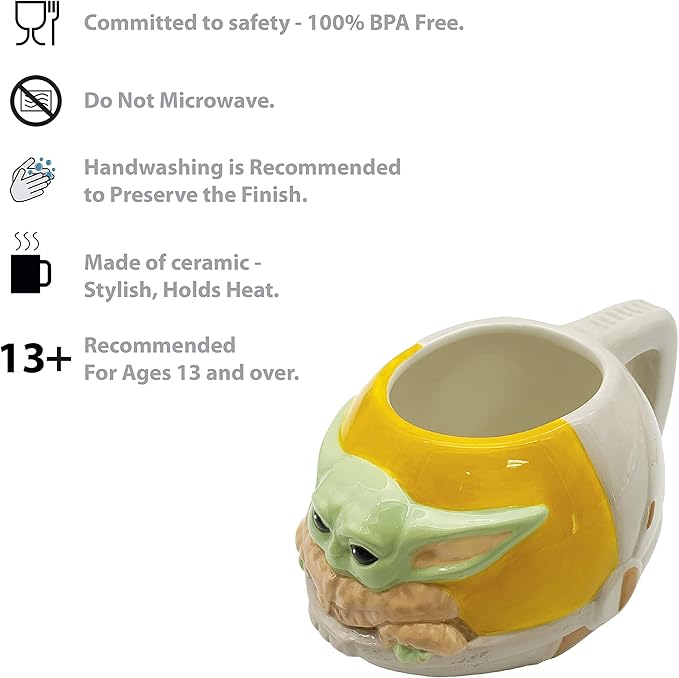 Zak Designs Star Wars The Mandalorian The Child Sculpted Ceramic Coffee Mug Collectible Keepsake with Unique 3D Character, 16 OZ, Baby Yoda in Cradle (SWSC-8515)