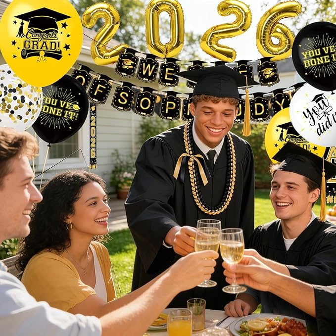 Graduation Decorations 2026 Themed Set - All-in-One Party Supplies with Backdrop & Tablecloth, Congrats Grad Banner for High School College Class of 2026 Decor