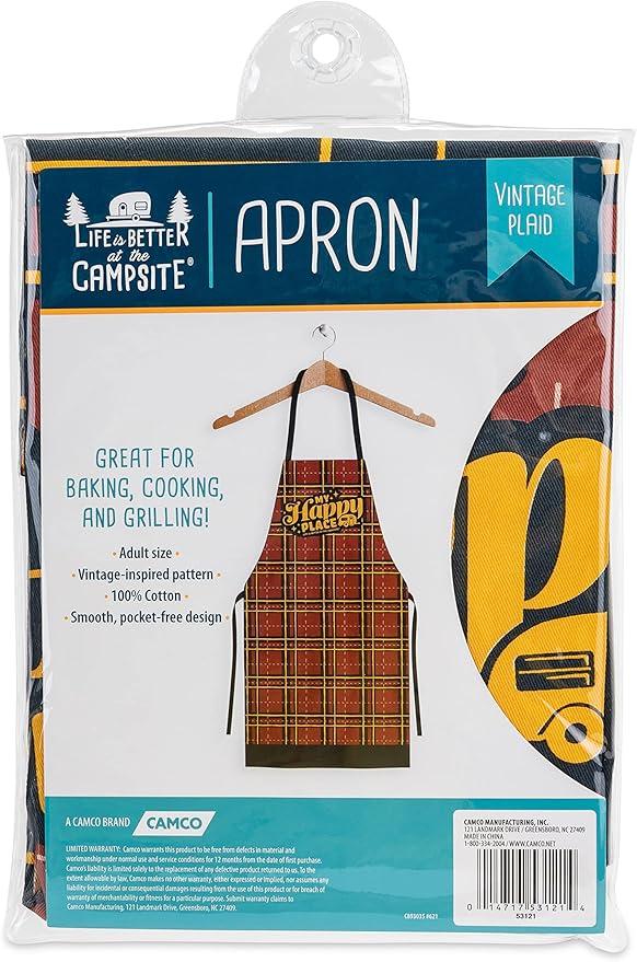 Camco Life is Better at The Campsite Apron, Red Plaid | Great for Baking, Cooking and Grilling | Adult Sizing (53121)
