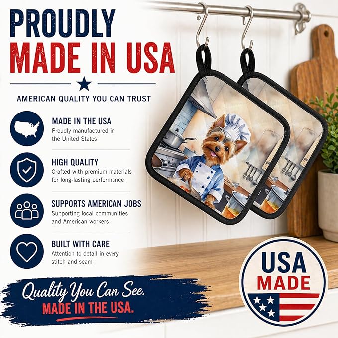 Caroline's Treasures Silky Terrier The Chef Pair of Pot Holders Kitchen Heat Resistant Pot Holders Sets Oven Hot Pads for Cooking Baking BBQ, 7 1/2 x 7 1/2